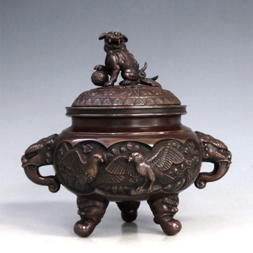 136-52,伝統美術　香炉「開運花鳥」 【 高岡銅器 】
