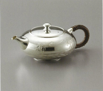 obg-n005, 大淵光則 純銀 急須 平丸 3寸 山河 シルバーティーポット【日本製・証明書付き】  