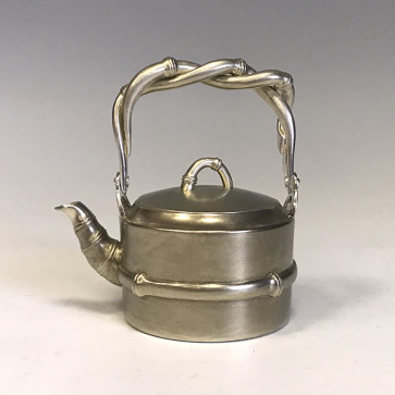 obg-n519, 大淵光則 純銀 急須 竹 金古美 2.7寸  シルバーティーポット【日本製・証明書付き】
