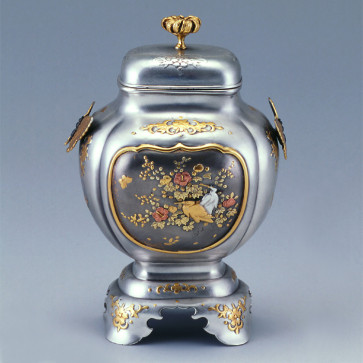 sk53-12,菊蓋花鳥香炉　銀香炉