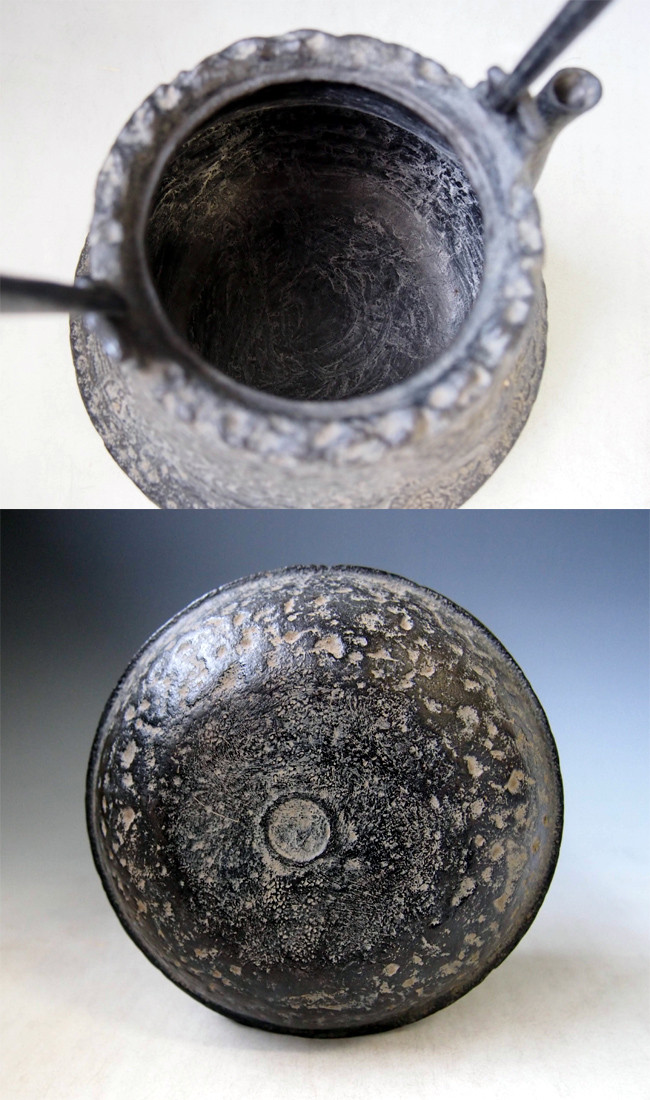 tb145 龍文堂写 富士形雲龍文鉄瓶 本体に銀象嵌入り 摘み・座：銀 鉄壺