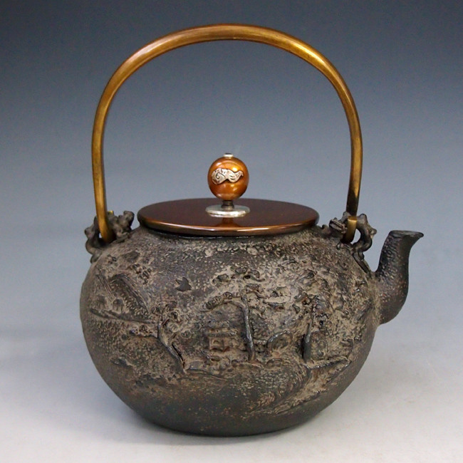 亀文堂楼閣文銅瓶銅蓋