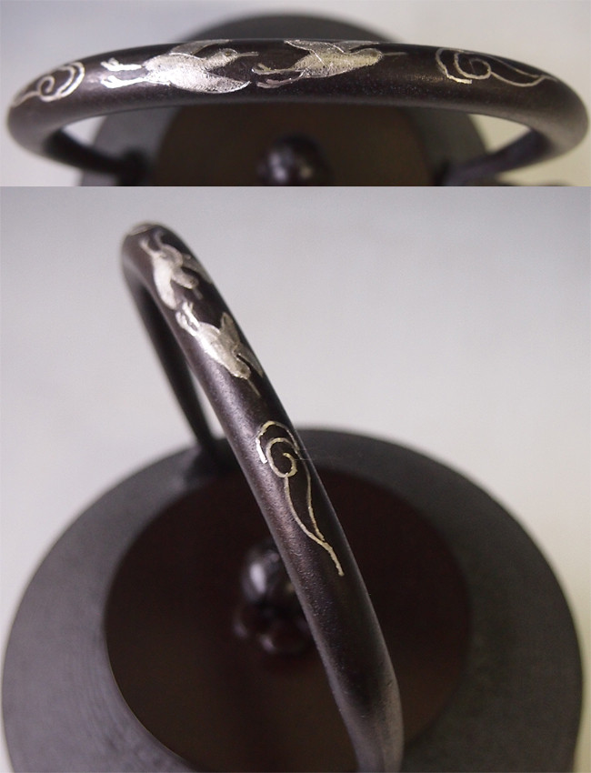 tb23 糸目紋鉄瓶 本体・弦に銀象嵌入り 菊地政光作 麒龍堂【日本製