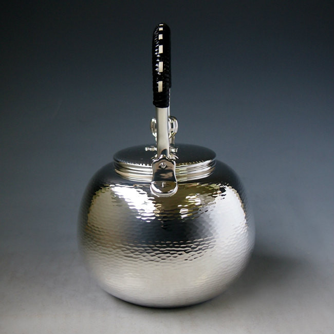 yw5 純銀製 ゴザ目湯沸 4.5寸 純銀保証 銀瓶 約1.0L【日本製