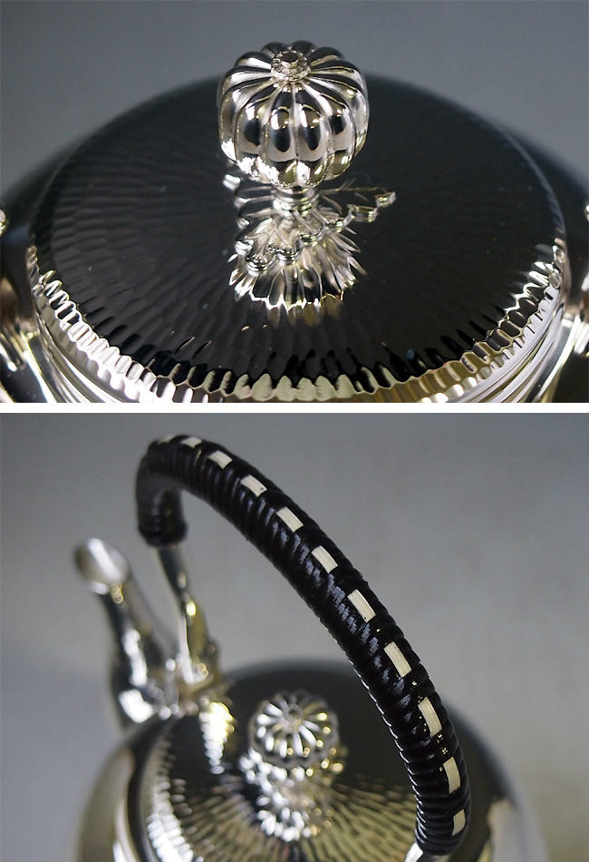 ジャンク品 純銀 工芸品 yw5 純銀製 ゴザ目湯沸 4.5寸 純銀保証 銀瓶 約1.0L【日本製