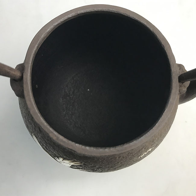 hn2729c, 龍文堂写 松鶴象嵌長閑形鉄瓶 般若勘渓作 約0.8L