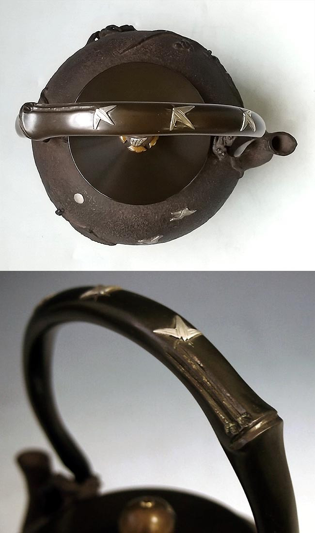 hn2734 日本梅泉写 銀月家屋蘭蟹鉄瓶 般若勘渓作 約1.5L【日本製・証明