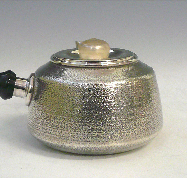 obg-n003, 大淵銀器作 純銀 急須 末広形 横手 【日本製・証明書