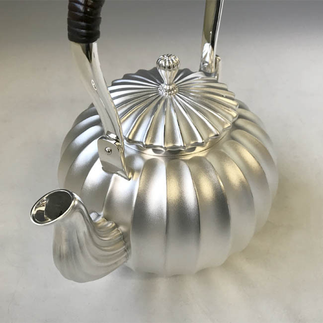 obg-n034, 大淵光則 純銀 湯沸 立筋 4.5寸 純銀 銀瓶【日本製・証明書