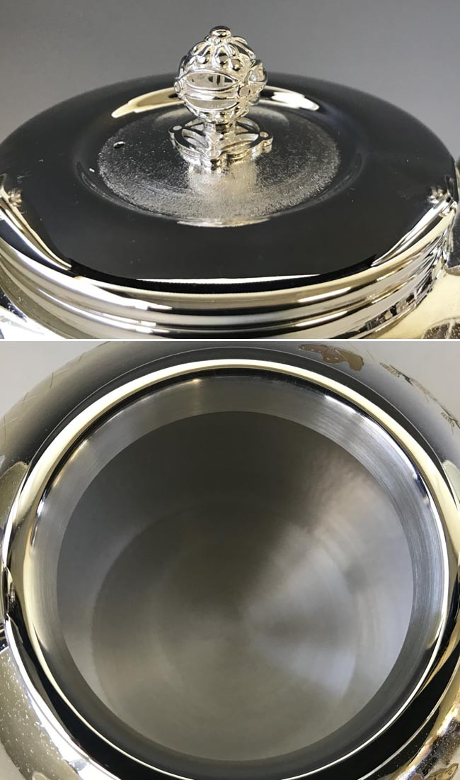 obg-n140, 大淵光則 純銀 湯沸 4.5寸 秋草に蝶 R型 純銀 銀瓶【日本製