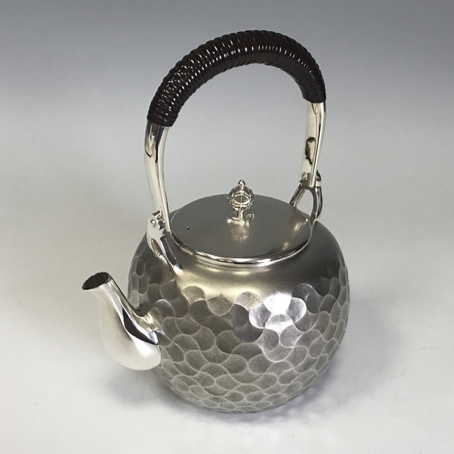 obg-n510, 大淵光則 純銀 湯沸 桃 5寸 KS-2型 純銀 銀瓶【日本製・証明