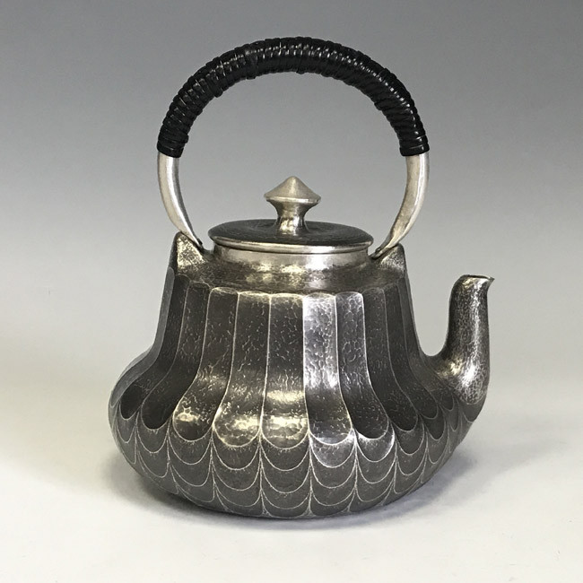 obg-n512, 大淵光則 純銀 湯沸 耳口打出 船形 5.3寸 約1.4L