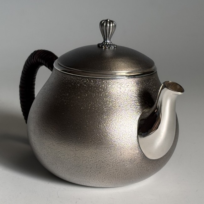 obg-n712 大淵光則 岩石 御餅型 3寸 後手 ウロン茶 純銀 急須