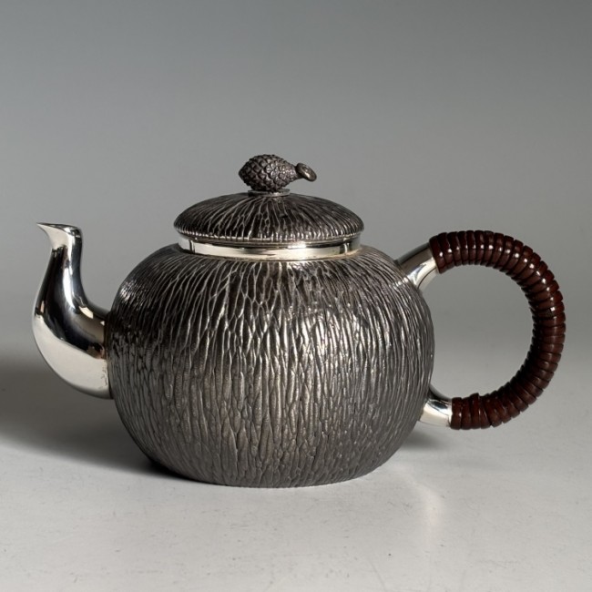 obg-n713 大淵光則 ゴザメ 3寸 後手 ウロン茶 純銀 急須 シルバー