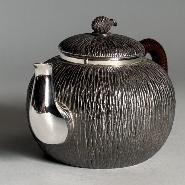 obg-n713 大淵光則 ゴザメ 3寸 後手 ウロン茶 純銀 急須 シルバー