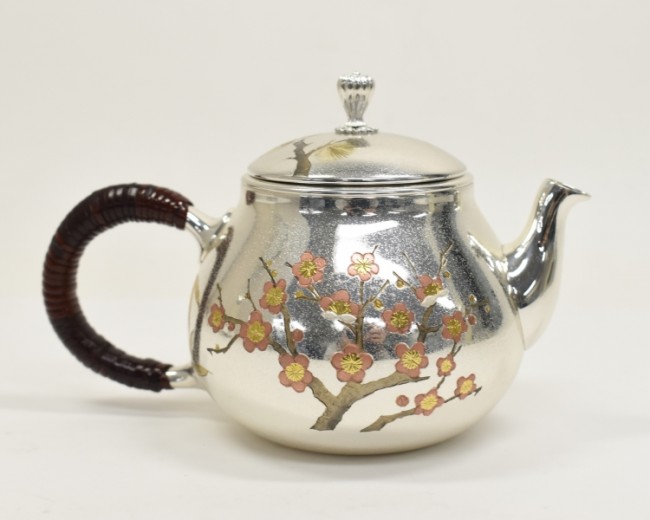 obg-n716 大淵光則 松竹梅 御餅型 3寸 後手 ウロン茶 純銀 急須