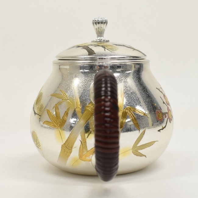 obg-n716 大淵光則 松竹梅 御餅型 3寸 後手 ウロン茶 純銀 急須