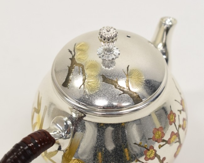 obg-n716 大淵光則 松竹梅 御餅型 3寸 後手 ウロン茶 純銀 急須