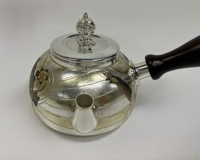 obg-n720, 大淵光則 純銀 急須 龍 並型 3寸 シルバーティーポット