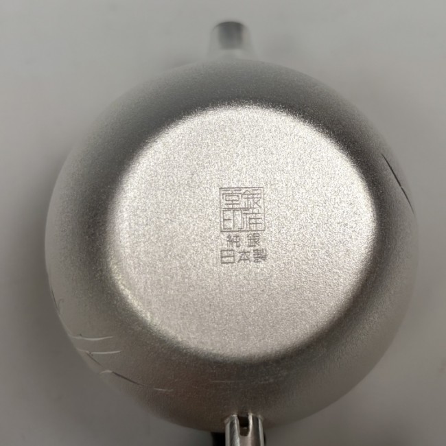 ogk-002 純銀製 急須 鉄砲口 梨地 竹彫金 耳手 2.3寸 手彫り 純銀保証