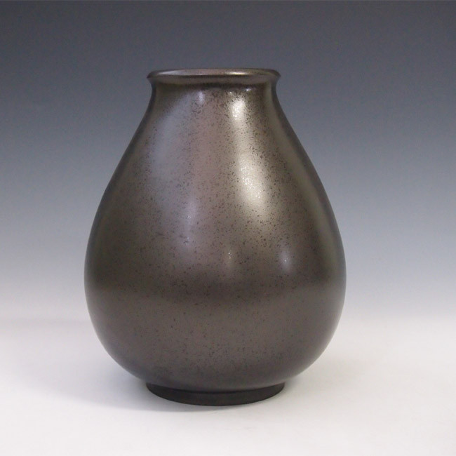 花瓶/ダルマ形花鳥 花器 銅製 桐箱入り k2
