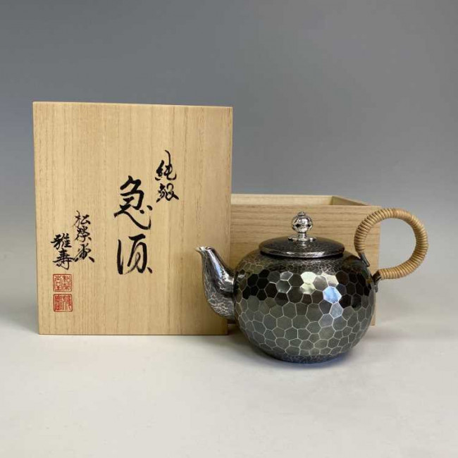 ukta1, 松栄堂 石高和弘作 純銀急須 丸型 石目 約0.3L 純銀保証【日本