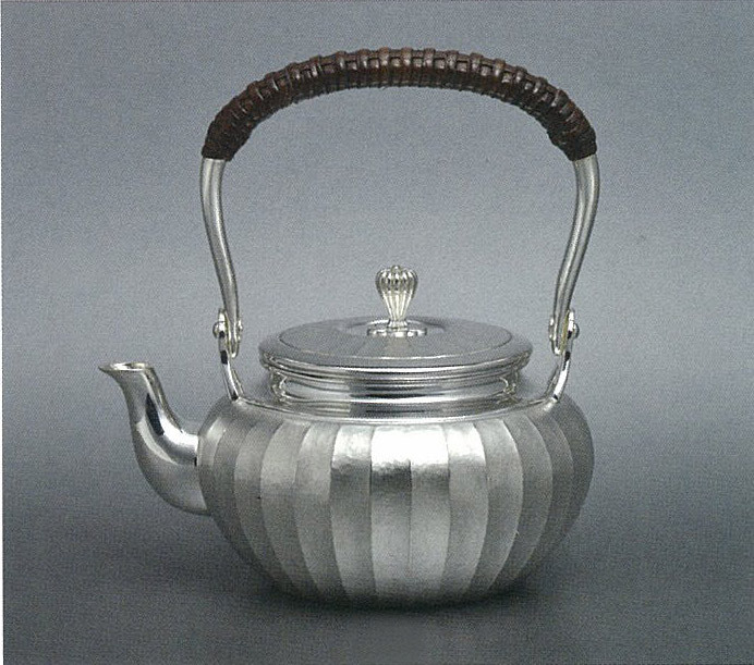 obg-n115, 大淵光則 純銀 急須 3.0寸 光彩 つる付き シルバー