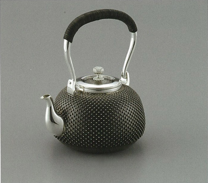 obg-n035, 大淵光則 純銀 湯沸 霰 4.5寸 純銀 銀瓶【日本製・証明書付き】