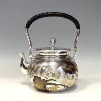  obg-n054, 大淵光則 純銀 湯沸 松竹梅 4.5寸 純銀 銀瓶【日本製・証明書付き】