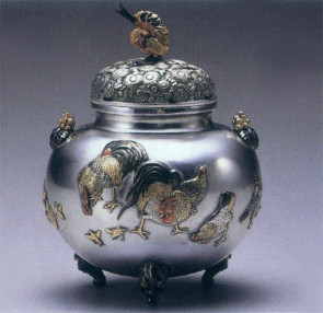  sk38-09 金鶏鳥香炉　銀香炉