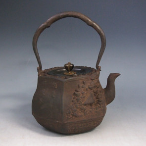 hn2732　大国写 六角岩口鉄瓶 般若勘渓作 約1.6L【日本製・証明書付き】【海外対応可】