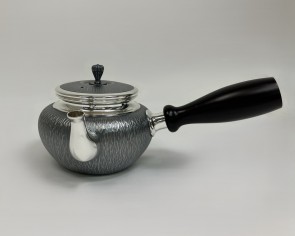 obg-n718, 大淵光則 純銀 急須 光彩 ゴザメ 3寸  シルバーティーポット【日本製・証明書付き】 