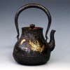 tb108　龍文堂写 鶴首 秋草金銀象嵌鉄瓶 本体に金銀象嵌入 約1.0L【日本製・証明書付き】【海外対応可】