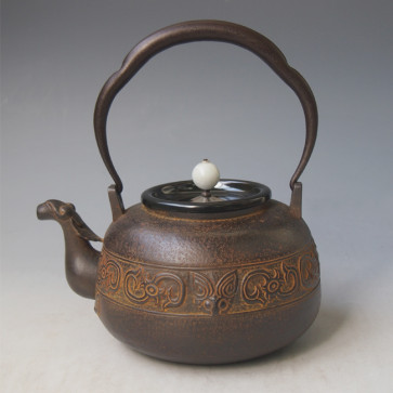 No.tb183, Zouroku iron kettle（teakettle) replica, design is Taotie pattern with jade knob,1.5L, Made in Japan
