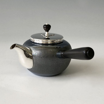 No.yk5sh-k, Silver teapot,  design is stone surface with blackish color (large), 0.2L