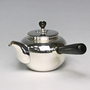 No.yk7,Silver teapot with ebony handle and knob, design is polishing surface (large),about 0.2L