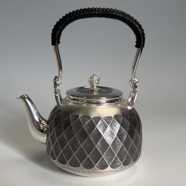 No.obg-n715, silver teapot, diamond pattern, about 0.4L, Mitsunori Oobuchi, pure silver teapot