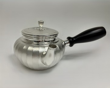  No.obg-n719, Pure silver teapot with srips pattern, about 230ml, Mitsunori Oobuchi
