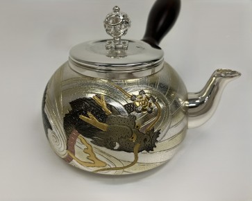 No.obg-n720, silver teapot with dragon pattern, about 0.2L, Mitsunori Oobuchi, pure silver teapot