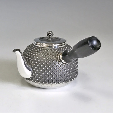 No.obg-n520, silver teapot of hobnail pattern, about 0.4L, Mitsunori Oobuchi, pure silver teapot