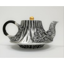 No.obg-n722, silver teapot with Fuji-mount landscape, approximately 0.2L, silver teapot, Mitsunori Oobuchi