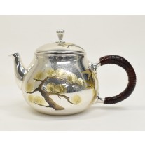 No.obg-n716, silver teapot, pine, bamboo and plum flowers pattern, about 0.3L, Mitsunori Oobuchi, pure silver teapot