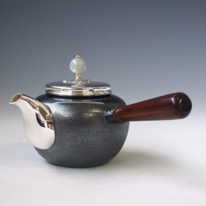 No.yk5sh, Silver teapot,  design is stone surface with blackish color (large),about 0.2L