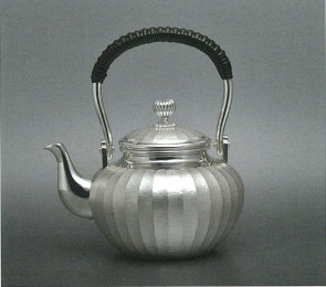 No.obg-n121, silver teapot with vertical stripes, about 0.3L, Mitsunori Oobuchi, pure silver teapot