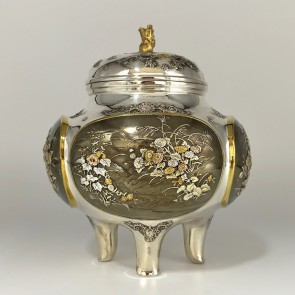 No.sk53-17, silver incense burner, autumn flowers