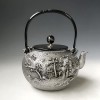 No.tb130sa, Kibundo iron kettle（teakettle) replica, the design is pavilion and its surrounding scenery, inlays silver, Made in Japan, nearly 1.5L