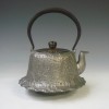 No.hn2996sa, iron sand kettle, lotus leaf shape with silver inlaying handle, made by Kankei Hannya, approximately 0.7L
