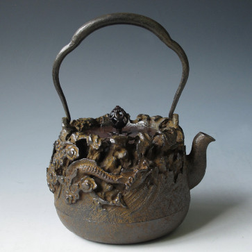 tb76, 庄兵卫造 云龙图铁壶 约1.5L,铁壶