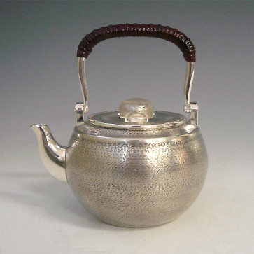 obg-n002, 大渊银器作 纯银泡茶壶 圆形 雅色 提手把 约0.3L 银壶