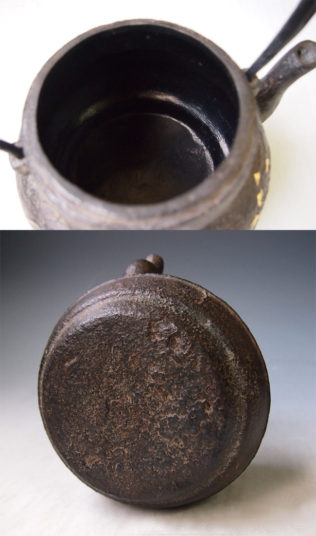 tb185, 龙文堂模本溪山清眺铁壶壶身银镶嵌摘手和座：银约1.2L 铁壶